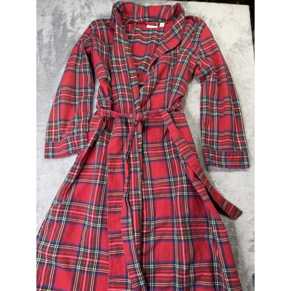 LL Bean Men's Flannel Robe. Size M. Plaid. Belted. Collared. 100% Cotton
